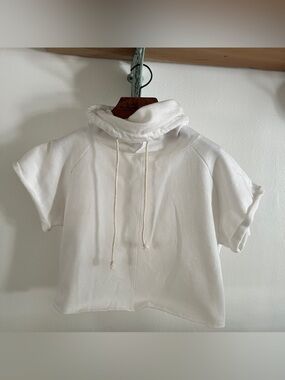 Minimal cropped roll neck Pullover with Braided Drawcord